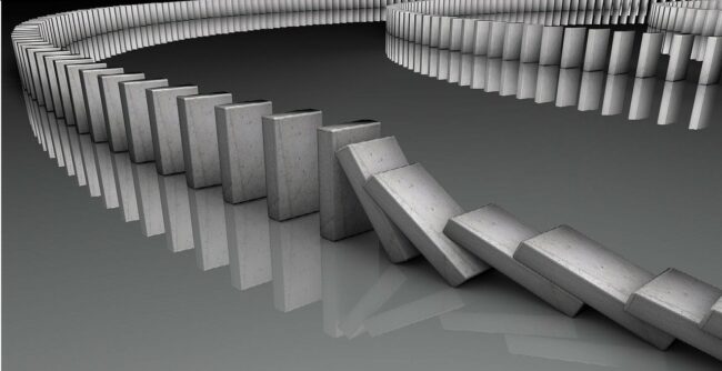 De invloed van een actie uitgedrukt in dominostenen