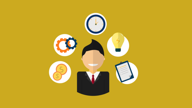 Fictief persoon visueel omringd door benodigdheden die het verschil maken